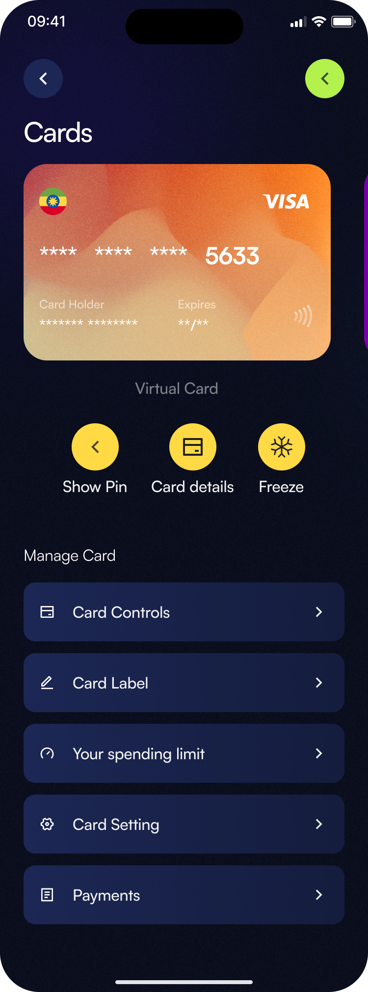Novalut card management interface